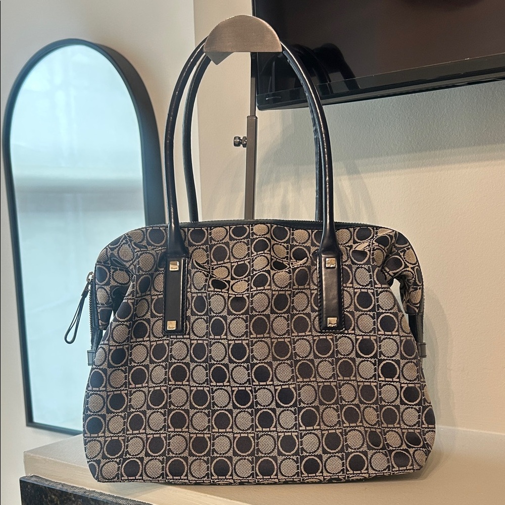 Ferragamo Navy and Gray Monogram Handbag